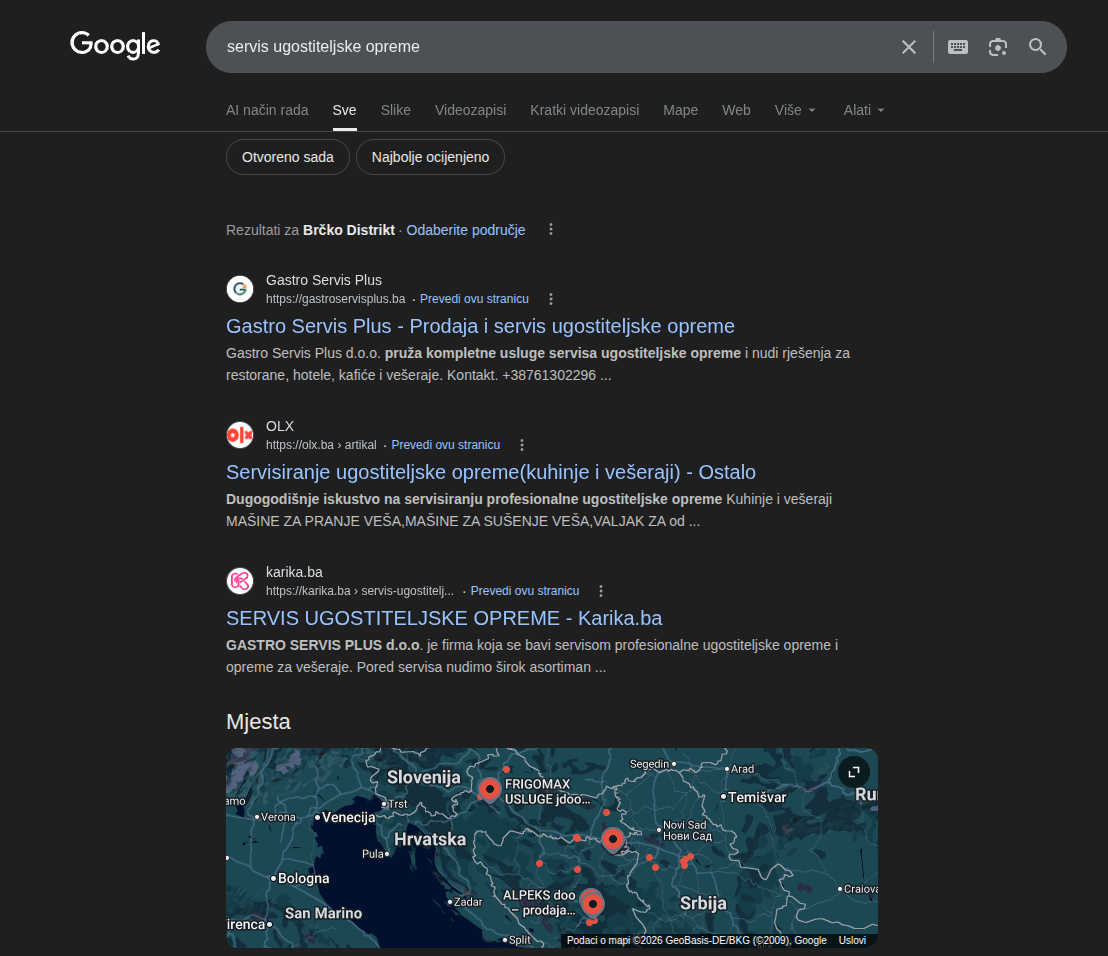Gastro Servis Plus - pretraga sa vještačkom inteligencijom